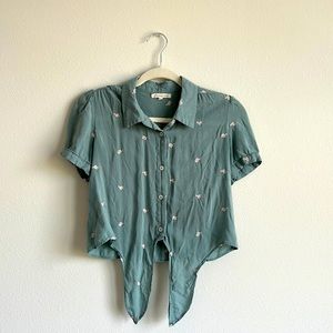 Copper Key size S cropped button down tie-front shirt with cactus print